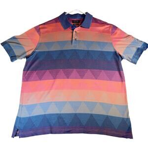 Reel Polo Shirt Men's XL 100% Double Mercerized Cotton Gradient Aztec Geometric